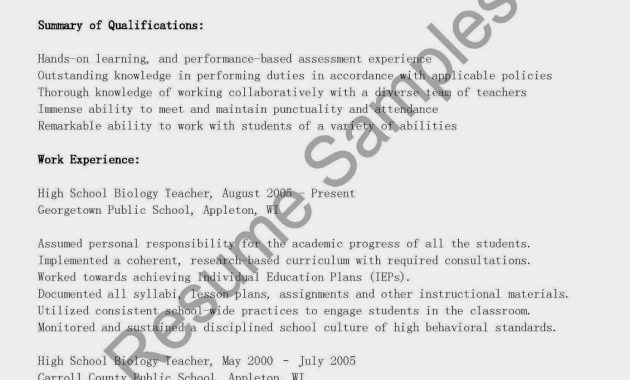 Resume Samples High School Biology Teacher Resume Sample in dimensions 1131 X 1600