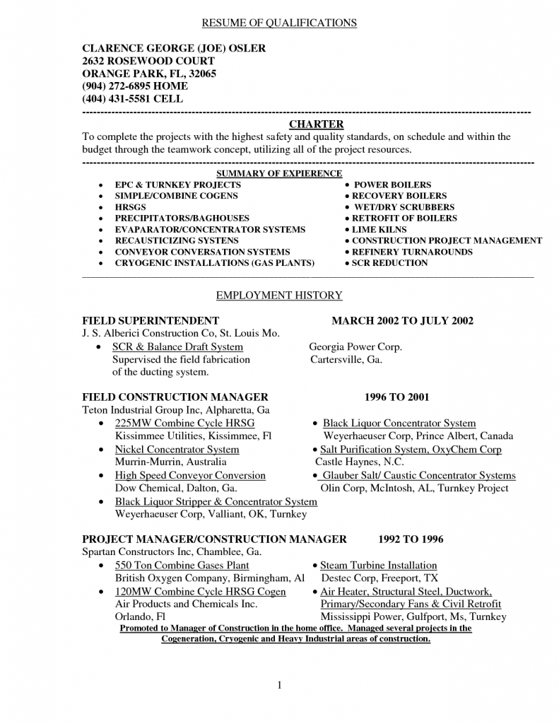 Resume Summary Of Qualifications Sample Mission Statement intended for measurements 791 X 1024