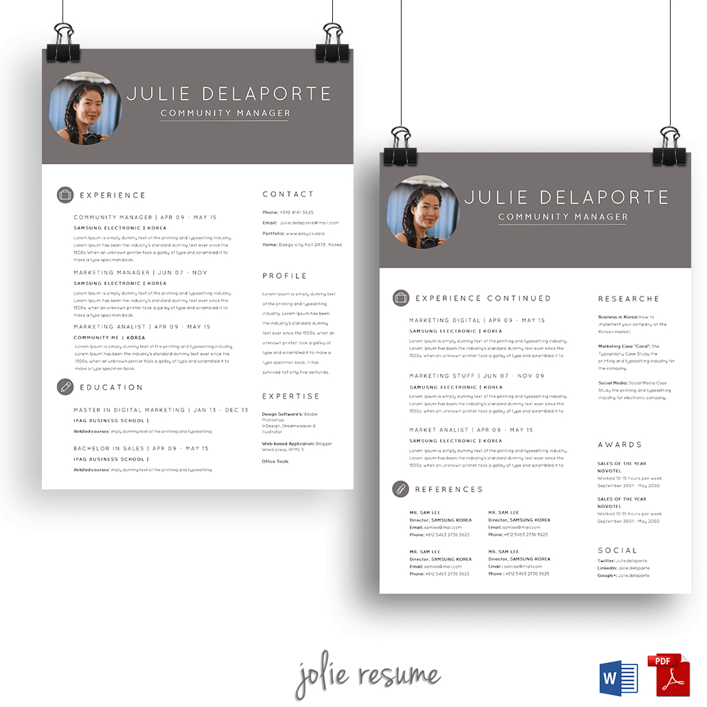 Resume Template Julie 2 Pages Ms Word Easy To Edit with proportions 1030 X 1030