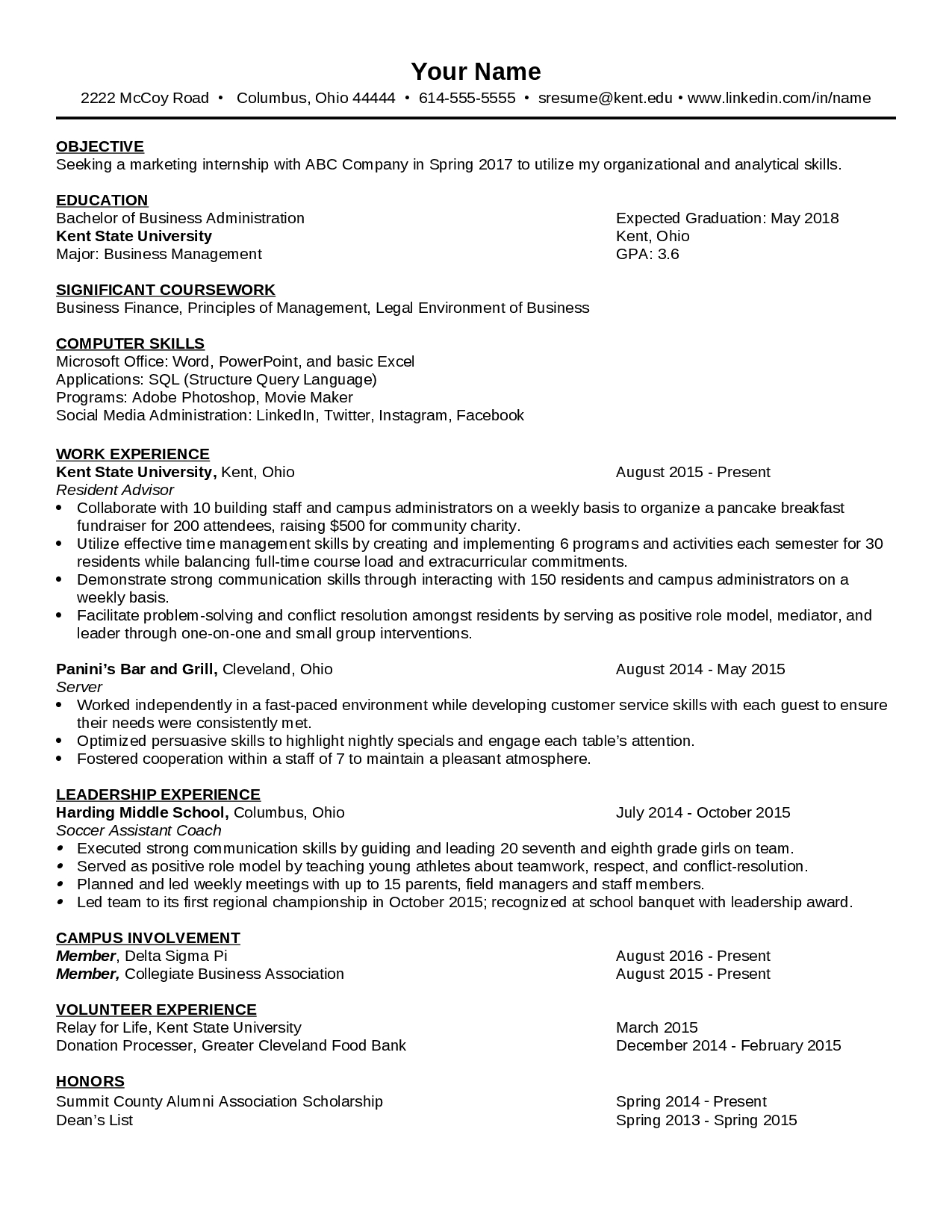 Resume Template Master Template Docsity throughout dimensions 1275 X 1650