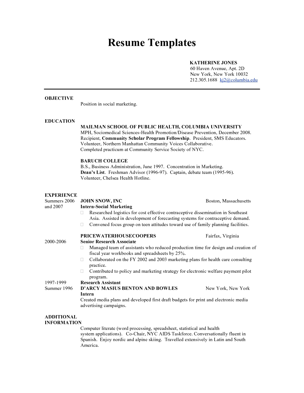 Resume Template No Education Free Resume Templates with regard to sizing 1275 X 1650
