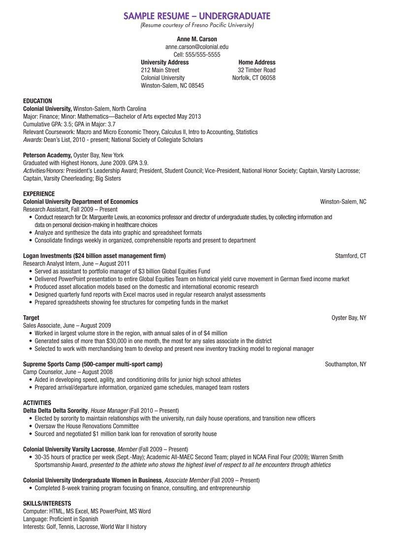 Resume Template Undergraduate Debandje for dimensions 800 X 1111