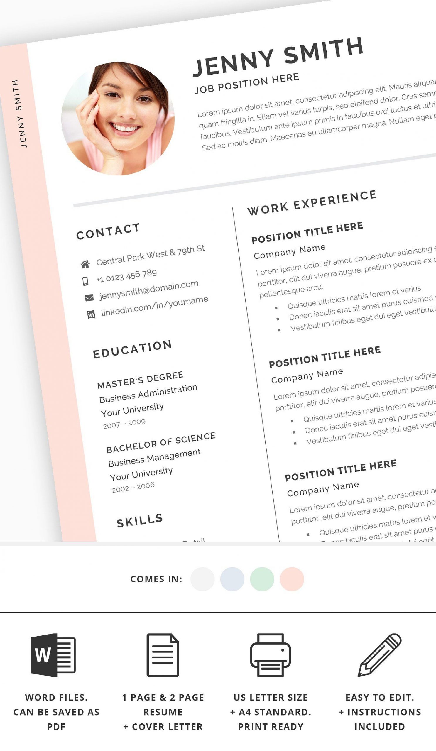Resume Template Word Modern Clean Cv Resume Template Word in size 1550 X 2671