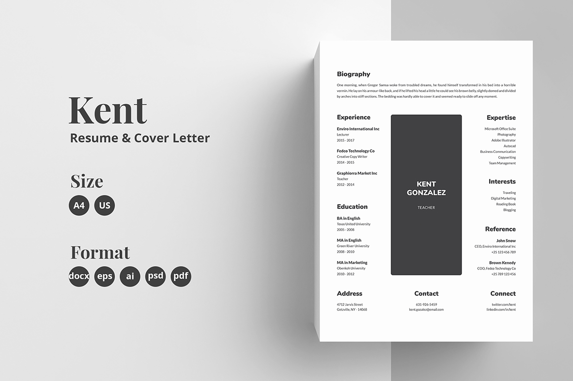 Resumecv Template Kent for proportions 1160 X 772