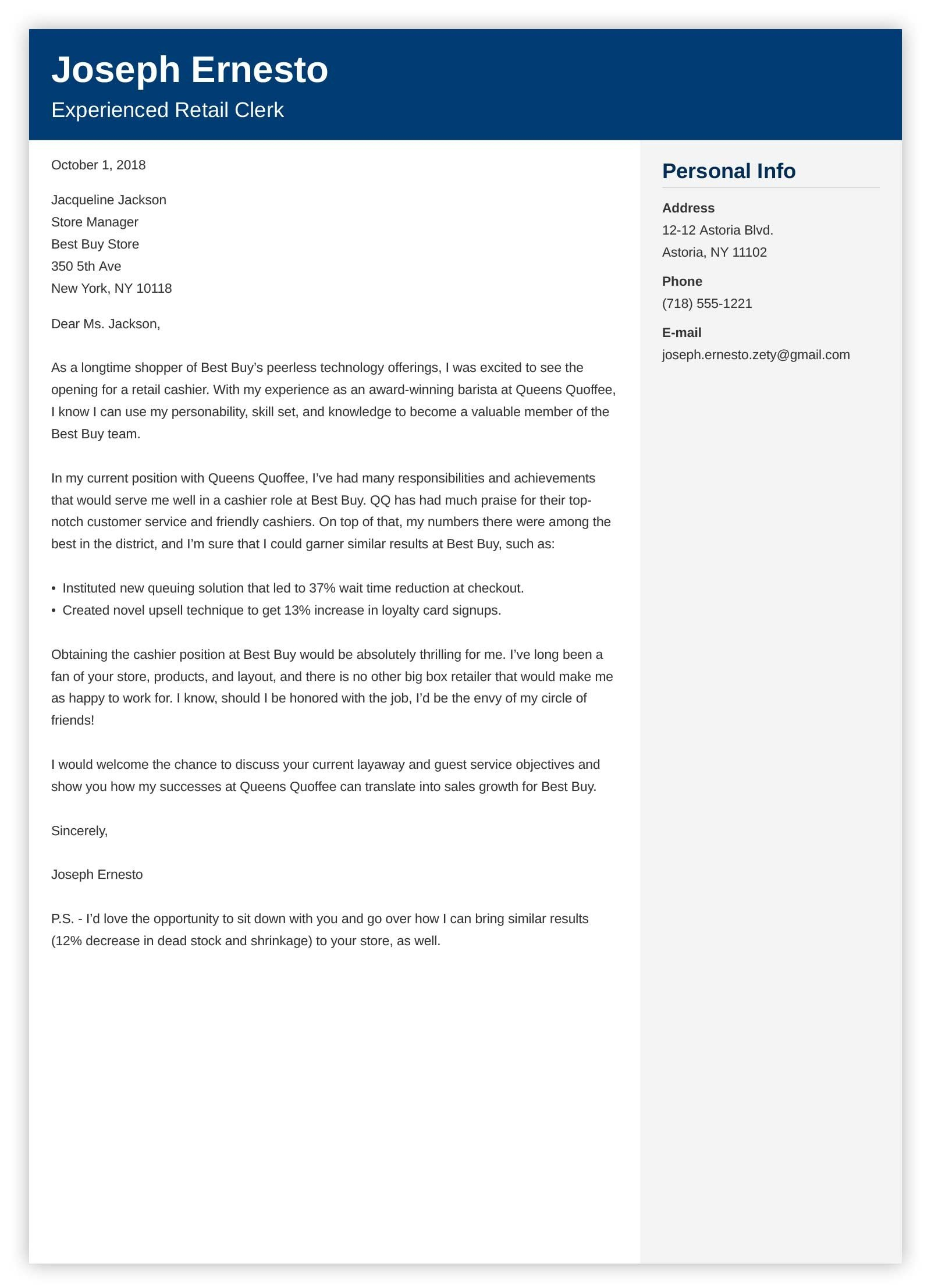 Retail Cover Letter Examples For 2020 throughout size 1600 X 2213
