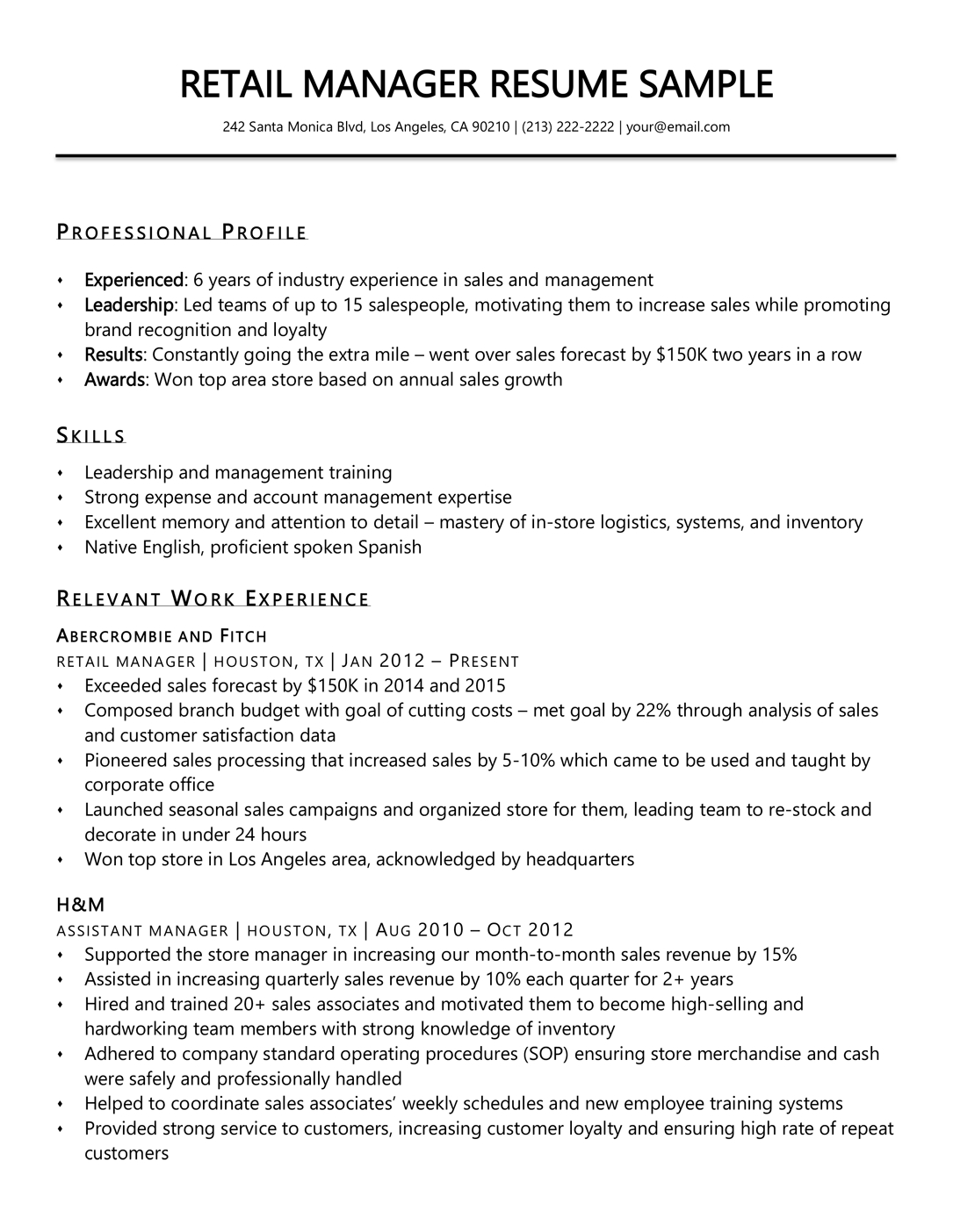 Retail Manager Resume Sample Writing Tips Resume Companion for measurements 1085 X 1404