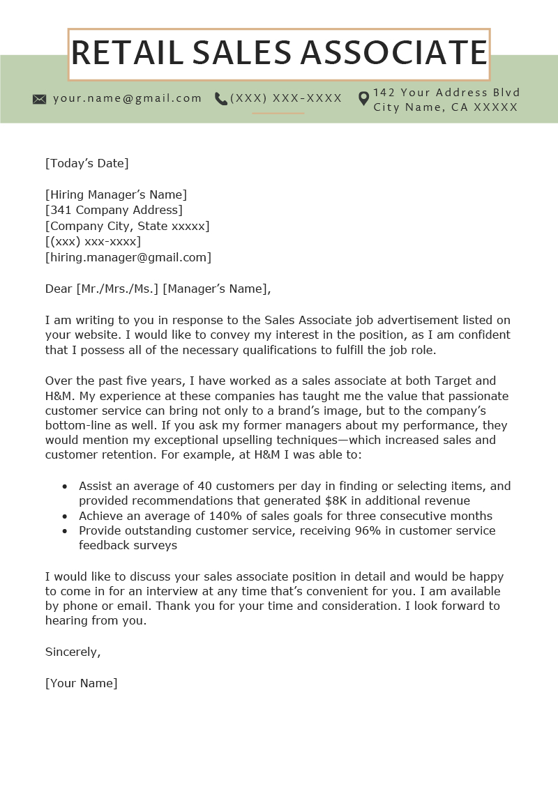 Retail Sales Associate Cover Letter Example Tips Resume regarding size 800 X 1132