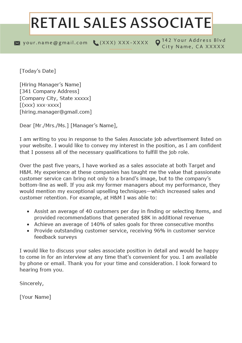 Retail Sales Associate Cover Letter Example Tips Resume with size 800 X 1132