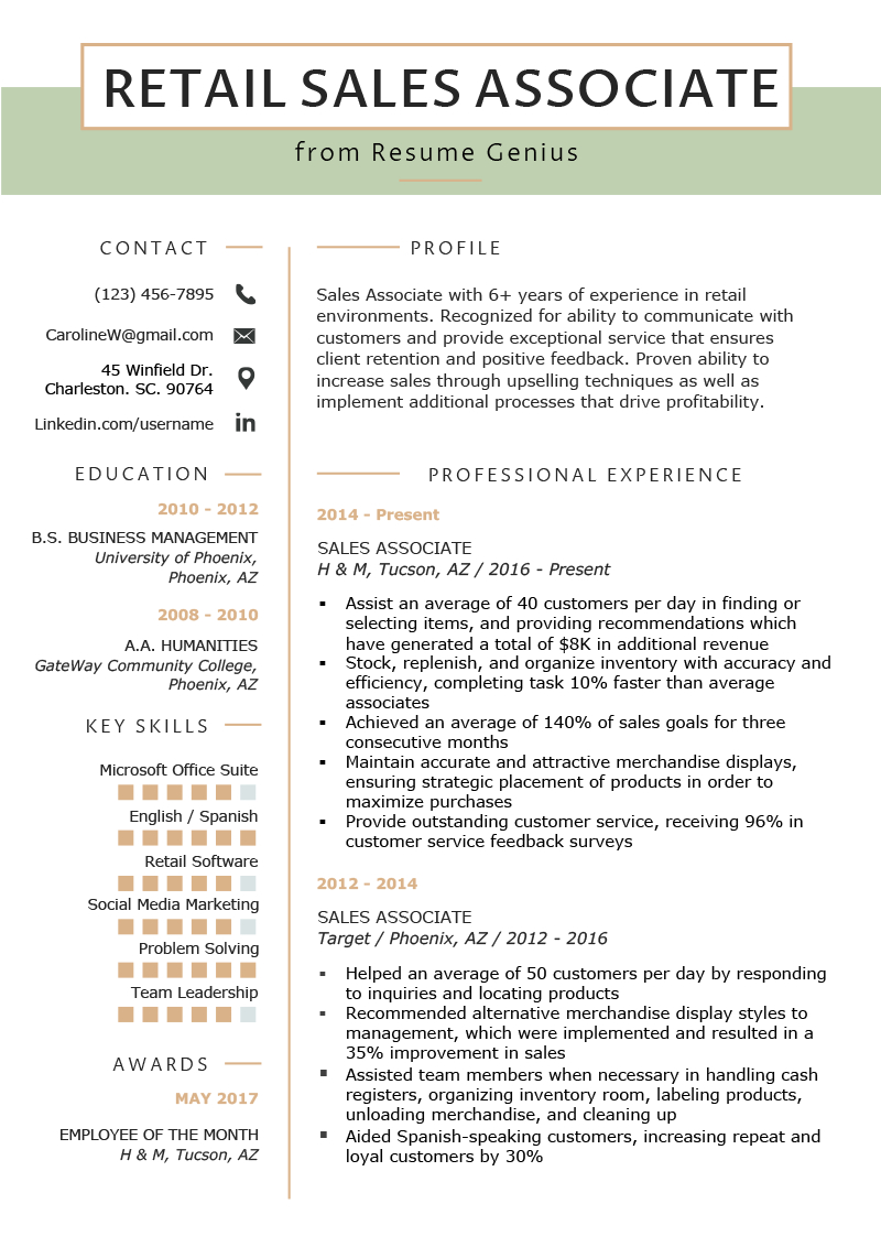 Retail Sales Associate Resume Sample Writing Tips Resume with size 800 X 1132