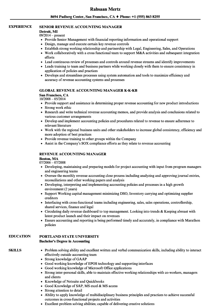 Revenue Accounting Manager Resume Samples Velvet Jobs intended for dimensions 860 X 1240