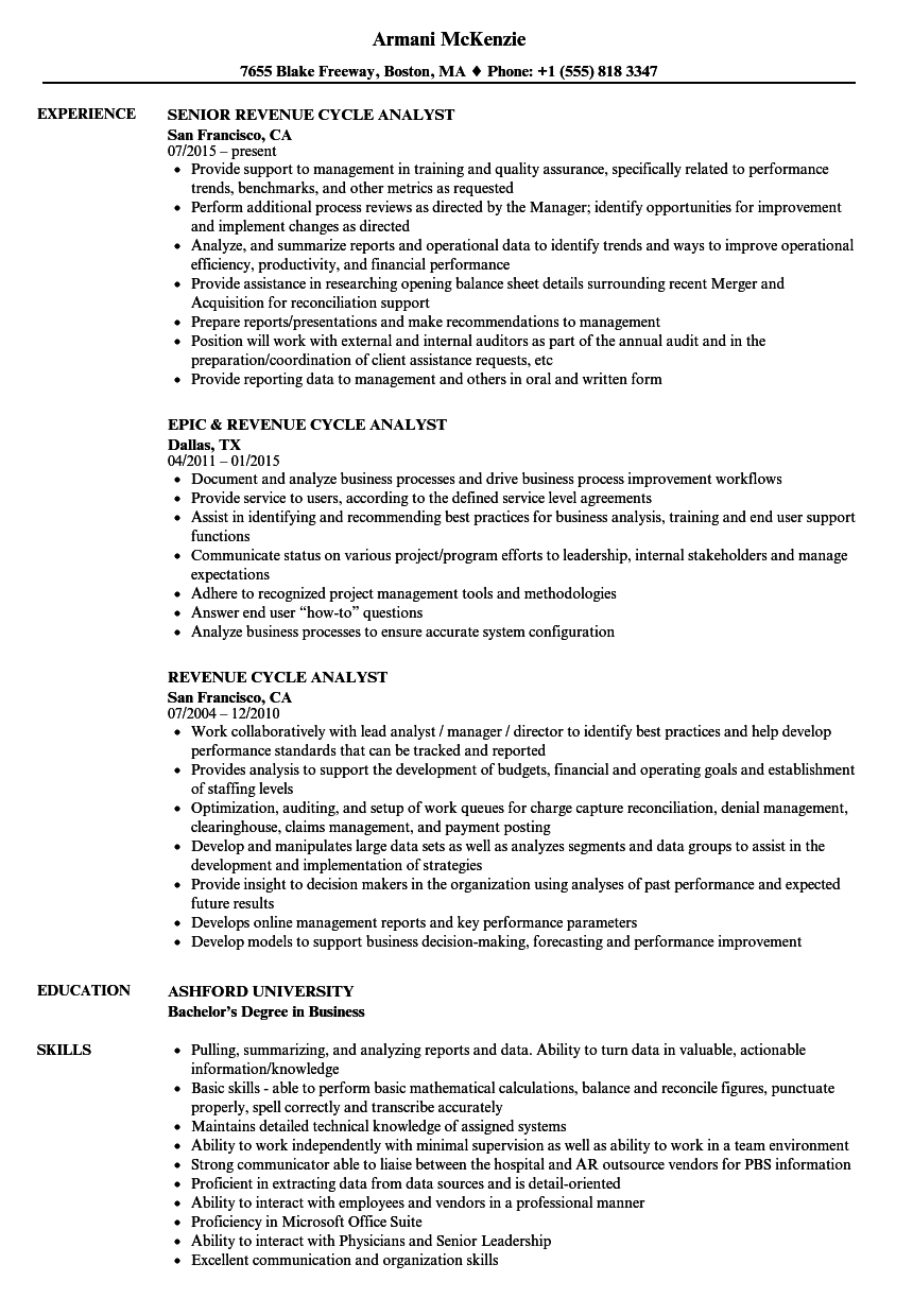 Revenue Cycle Analyst Resume Samples Velvet Jobs throughout dimensions 860 X 1240