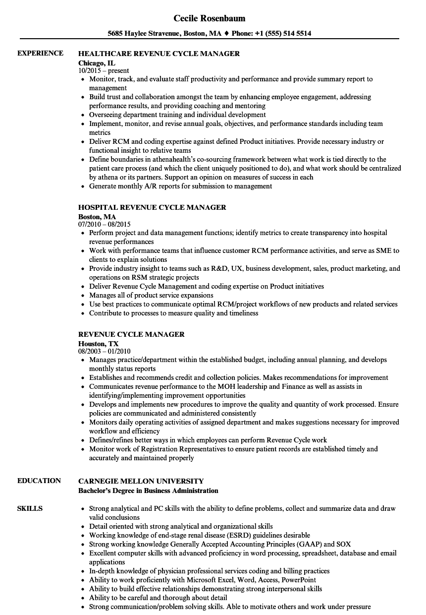 Revenue Cycle Manager Resume Samples Velvet Jobs inside proportions 860 X 1240
