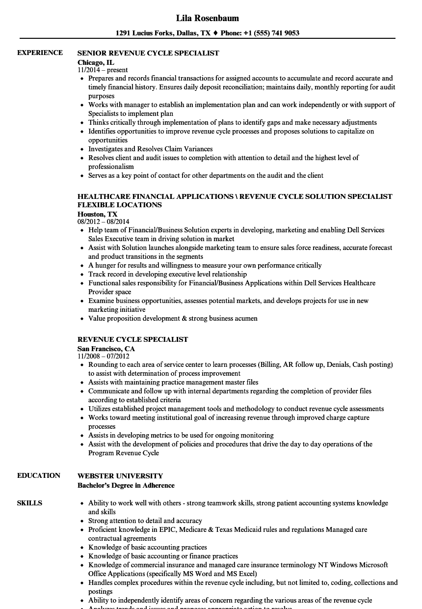 Revenue Cycle Specialist Resume Samples Velvet Jobs pertaining to proportions 860 X 1240