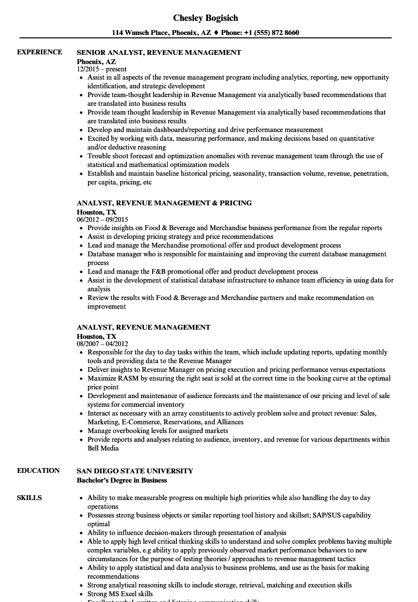 Revenue Management Analyst Resume Akali for sizing 860 X 1240