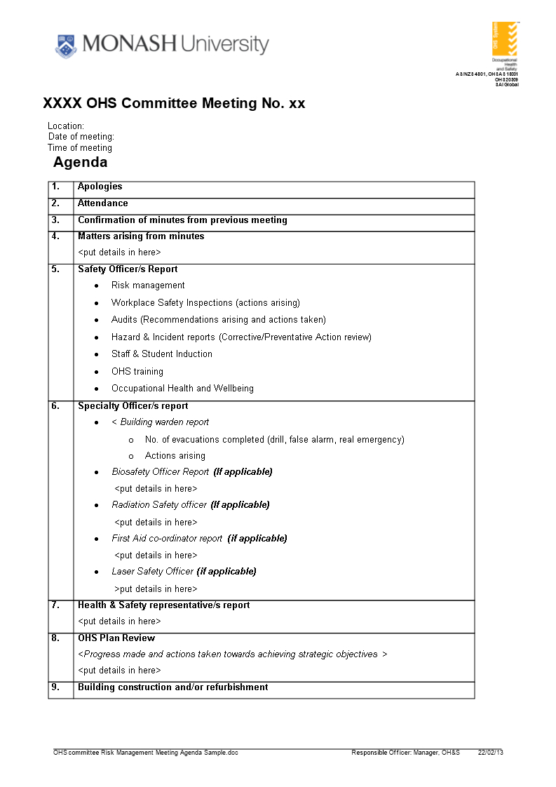 Risk Management Meeting Agenda Templates At within sizing 793 X 1122