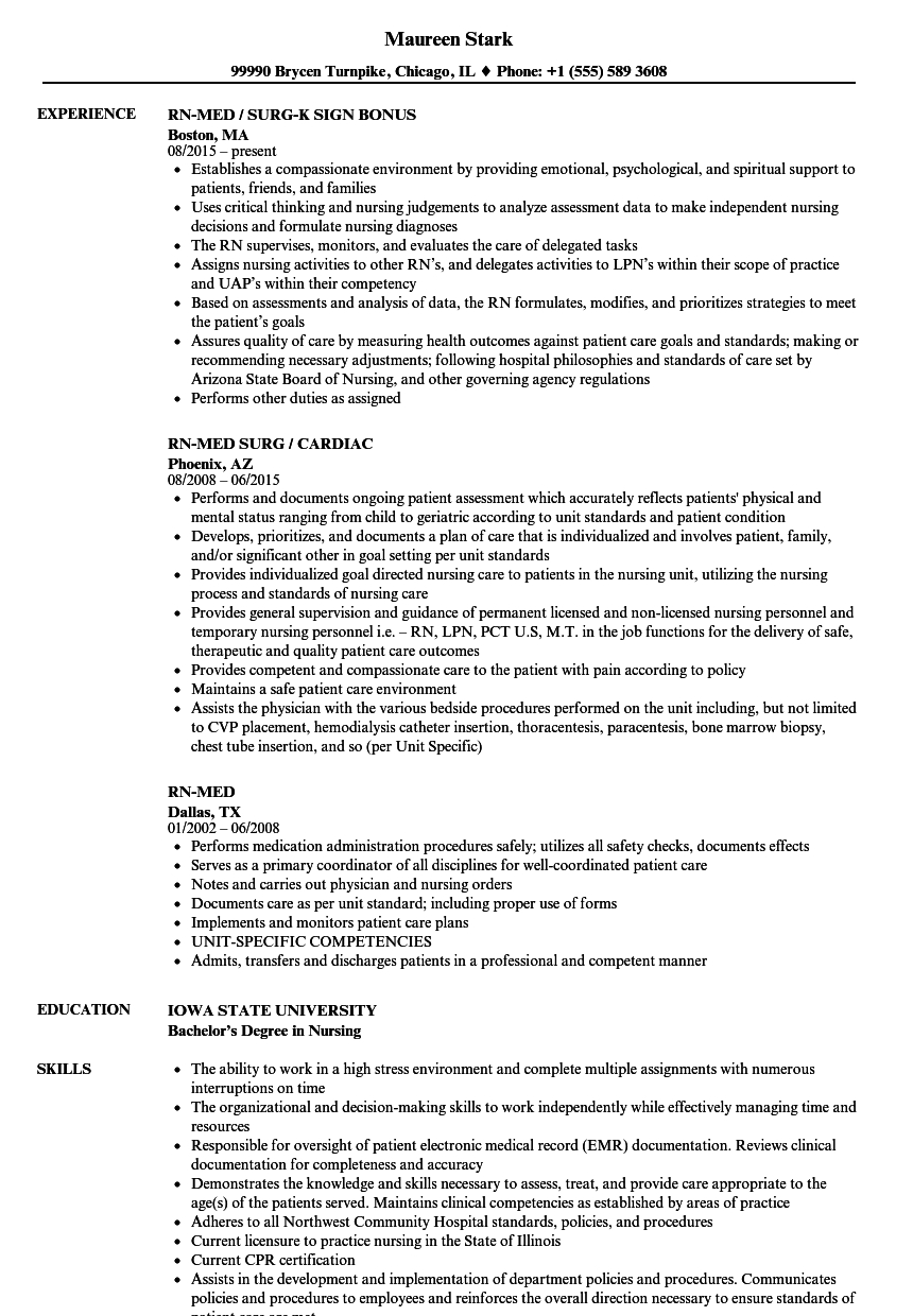 Rn Med Resume Samples Velvet Jobs intended for size 860 X 1240