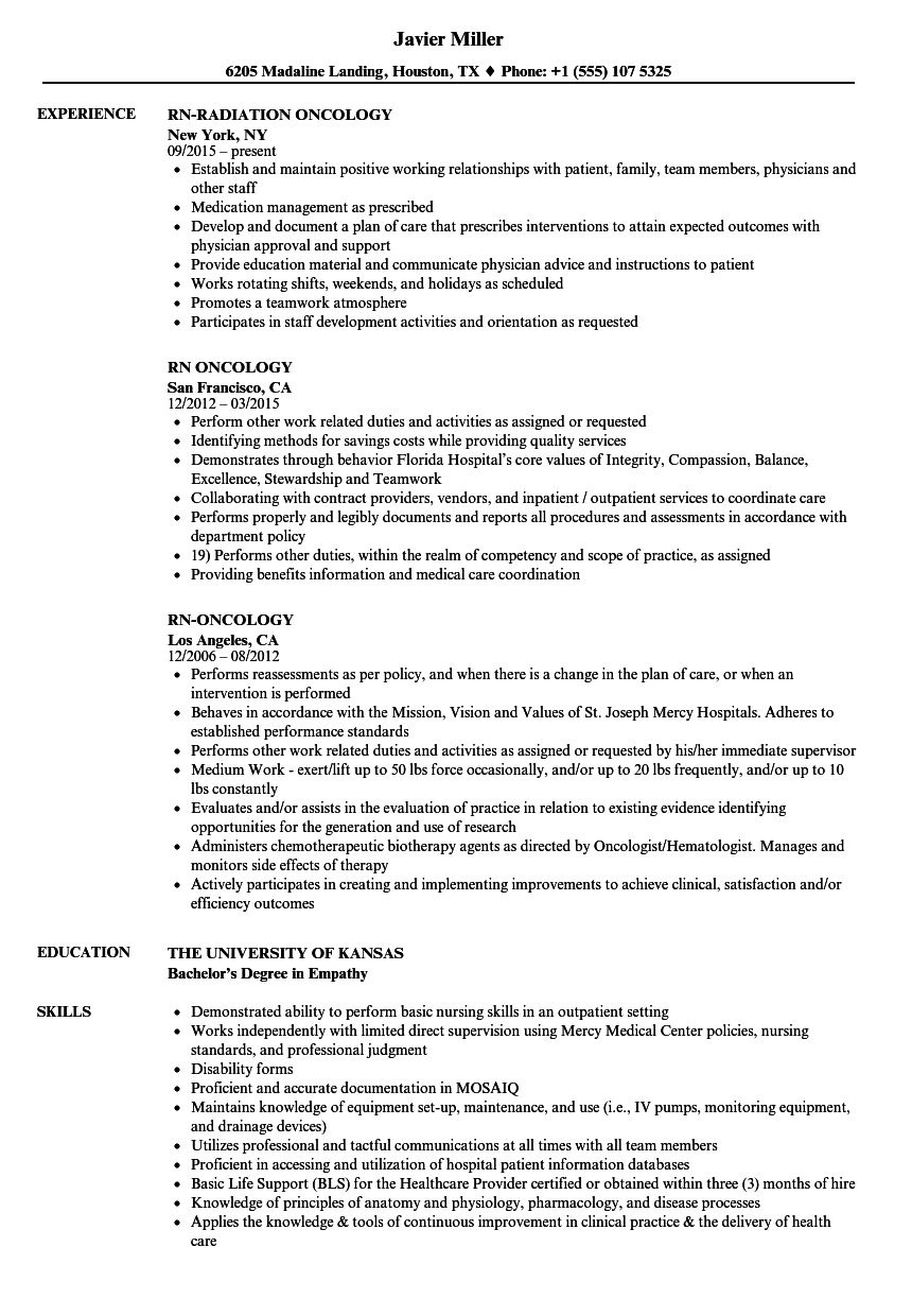 Rn Oncology Resume Samples Velvet Jobs intended for measurements 860 X 1240