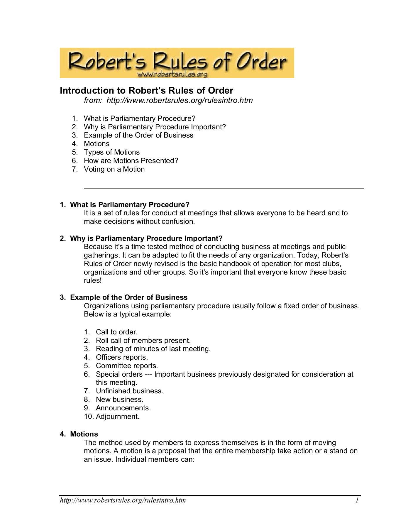 Robert S Rules For Meeting Order