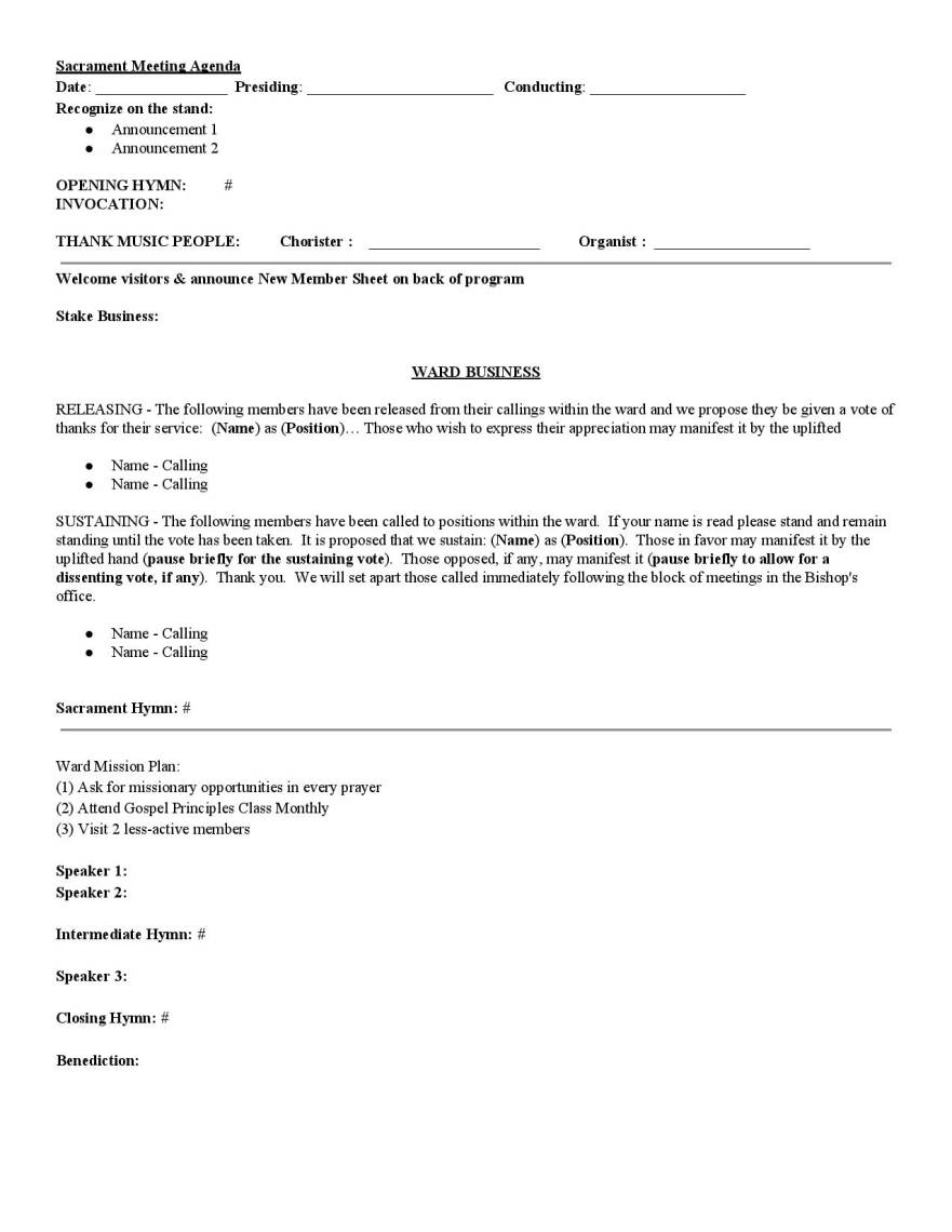 Sacrament Meeting Agenda Templates For Bishoprics Leading in proportions 881 X 1140