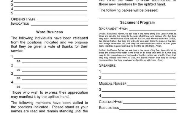 Sacrament Meeting Agenda Templates For Bishoprics Leading inside measurements 881 X 1140