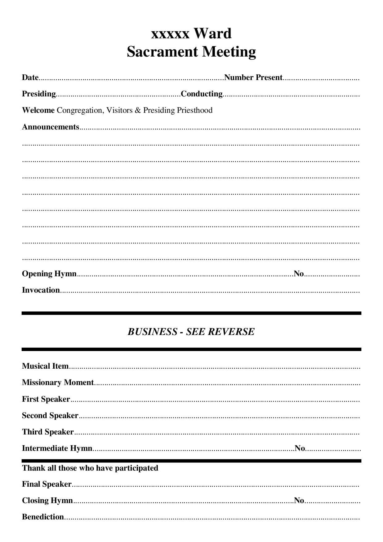 Sacrament Meeting Agenda Templates For Bishoprics Leading pertaining to sizing 1240 X 1754