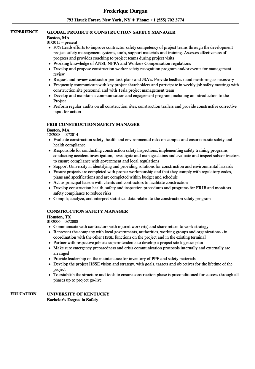 Safety Manager Resume Akali within sizing 860 X 1240