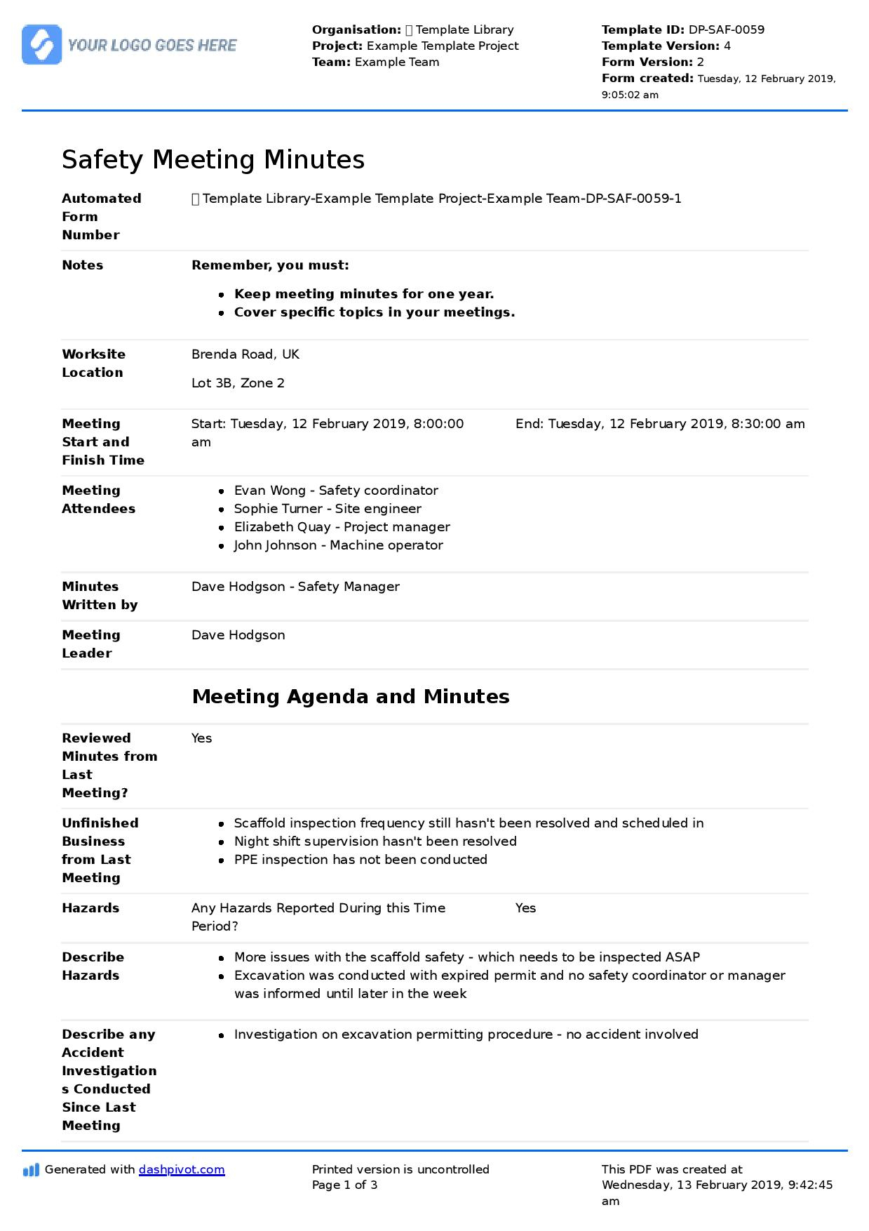 Safety Meeting Agenda Template Akali with regard to proportions 1239 X 1754
