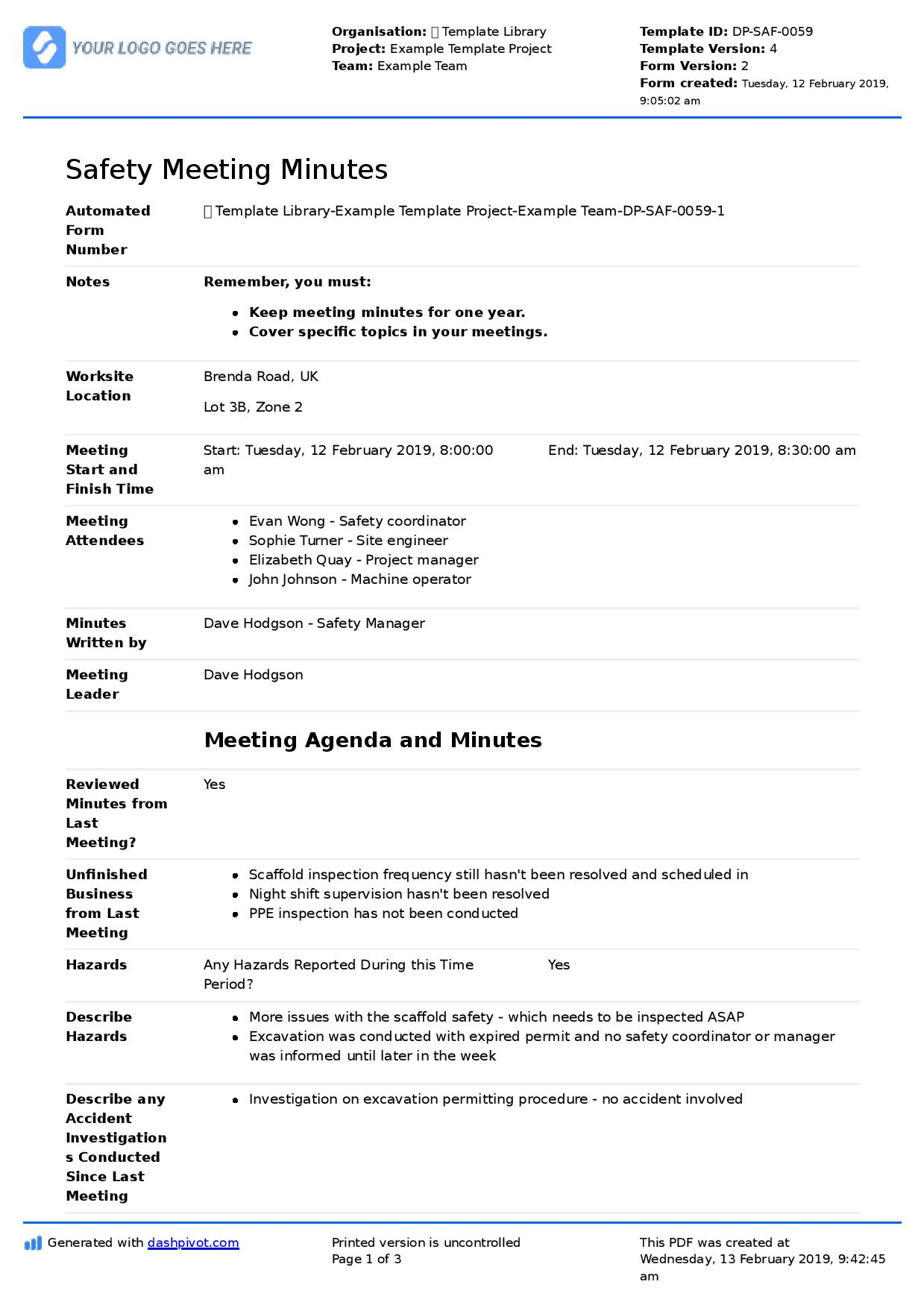 Safety Meeting Agenda Template Debandje within sizing 1239 X 1754