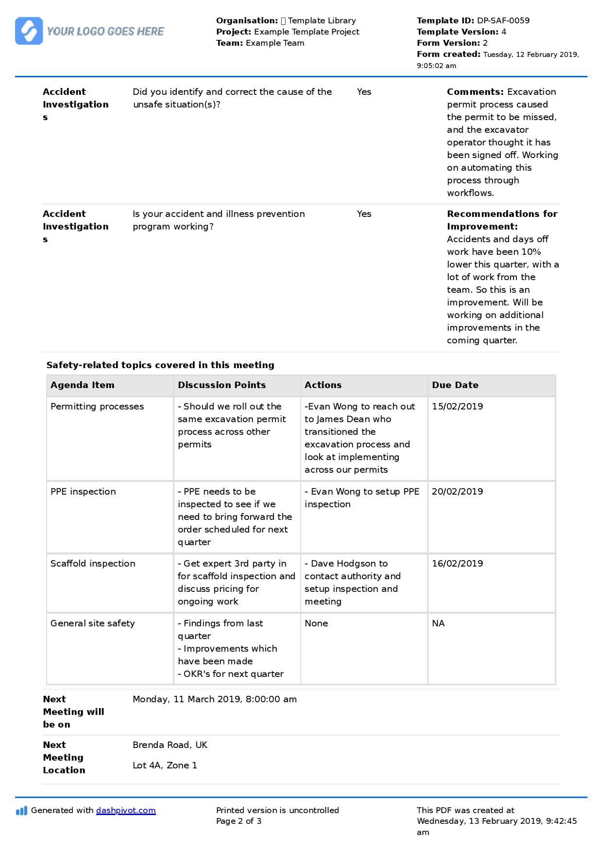 Safety Meeting Minutes Template Debandje for measurements 1239 X 1754