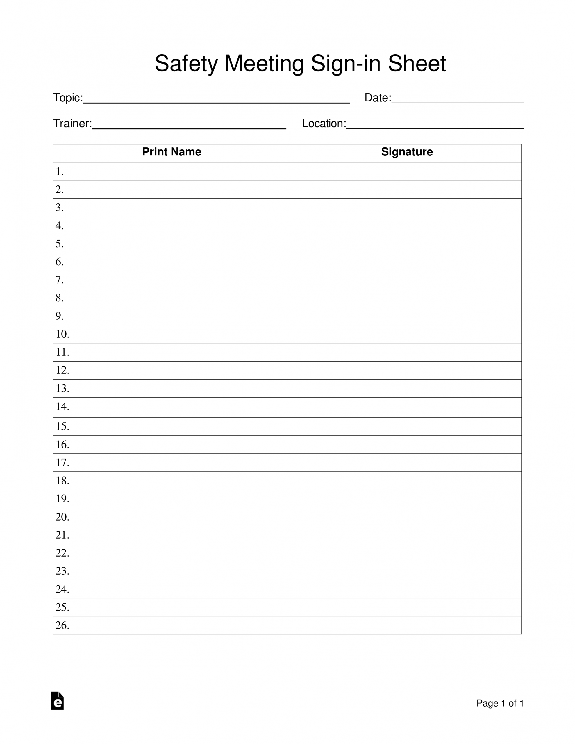 Safety Meeting Sign In Sheet Template Eforms Free in measurements 2550 X 3301