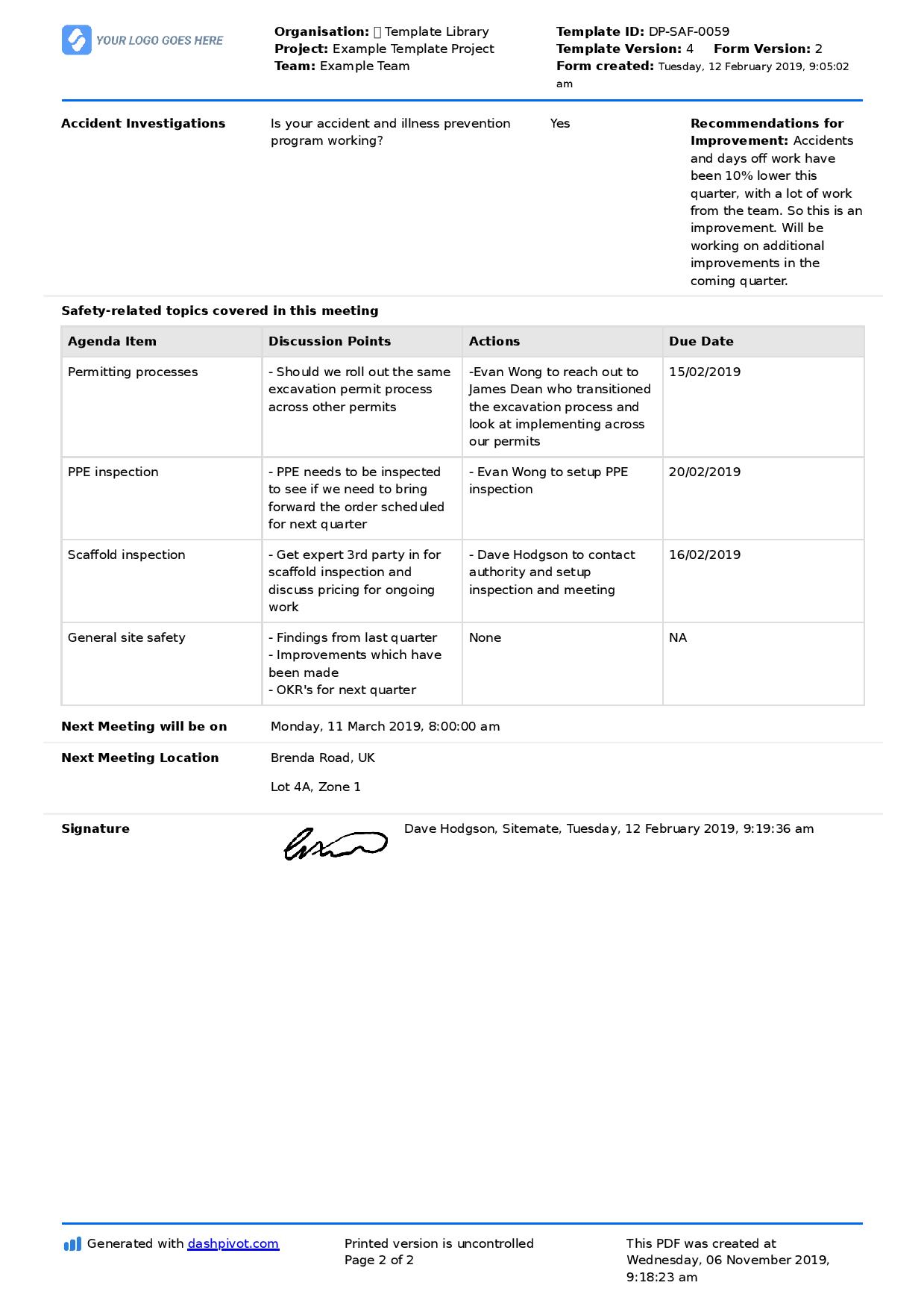 Safety Meeting Template Free To Use Better Than Word within size 1239 X 1754