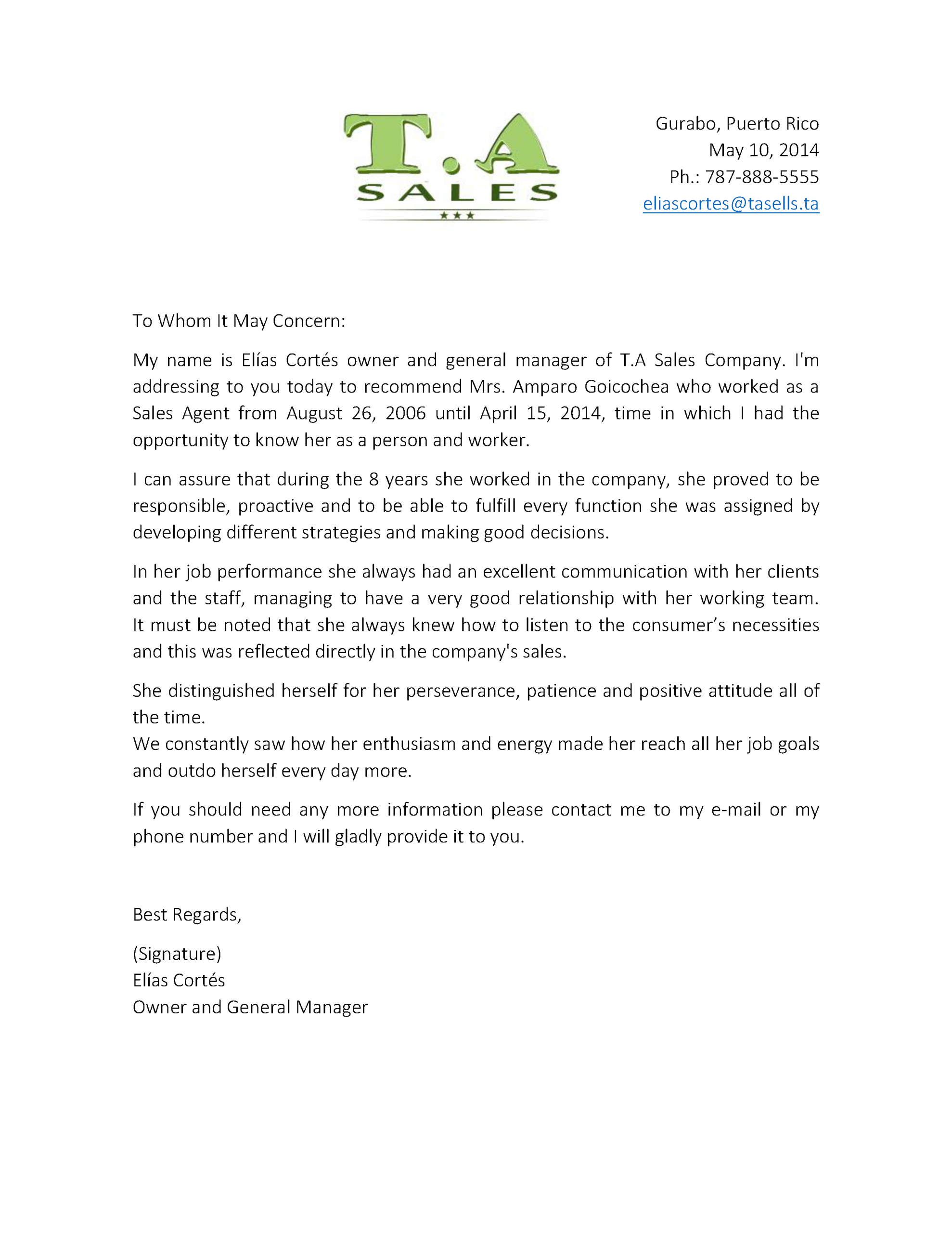 Sales Agent Sample Of Recommendation Letter Job 2 Grow with dimensions 2550 X 3300