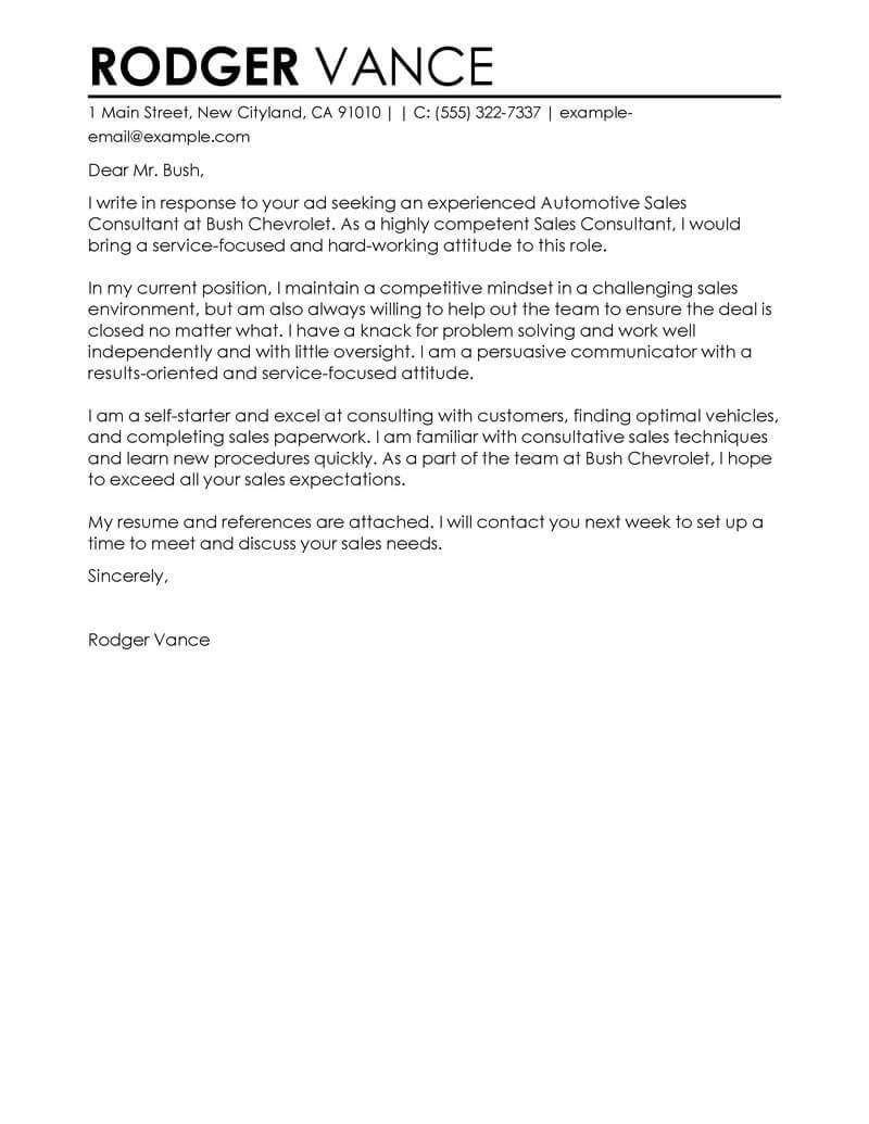 Sales Consultant Cover Letter Example Cover Letters in measurements 800 X 1035