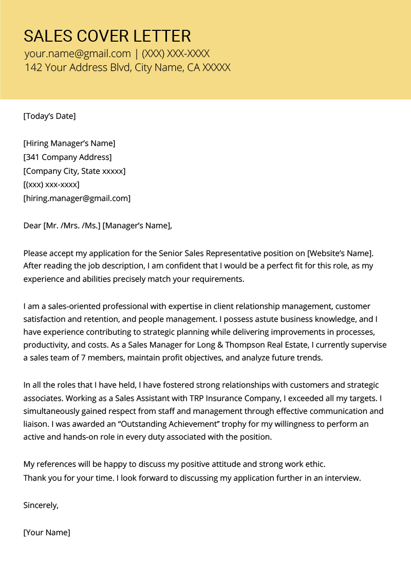 Sales Cover Letter Example Resume Genius intended for sizing 800 X 1132