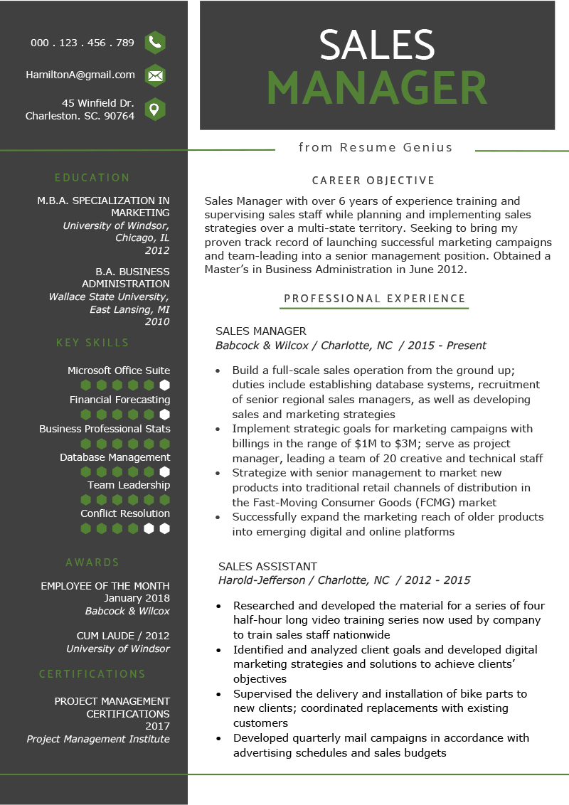 Sales Manager Resume Sample Writing Tips Resume Genius throughout proportions 800 X 1132