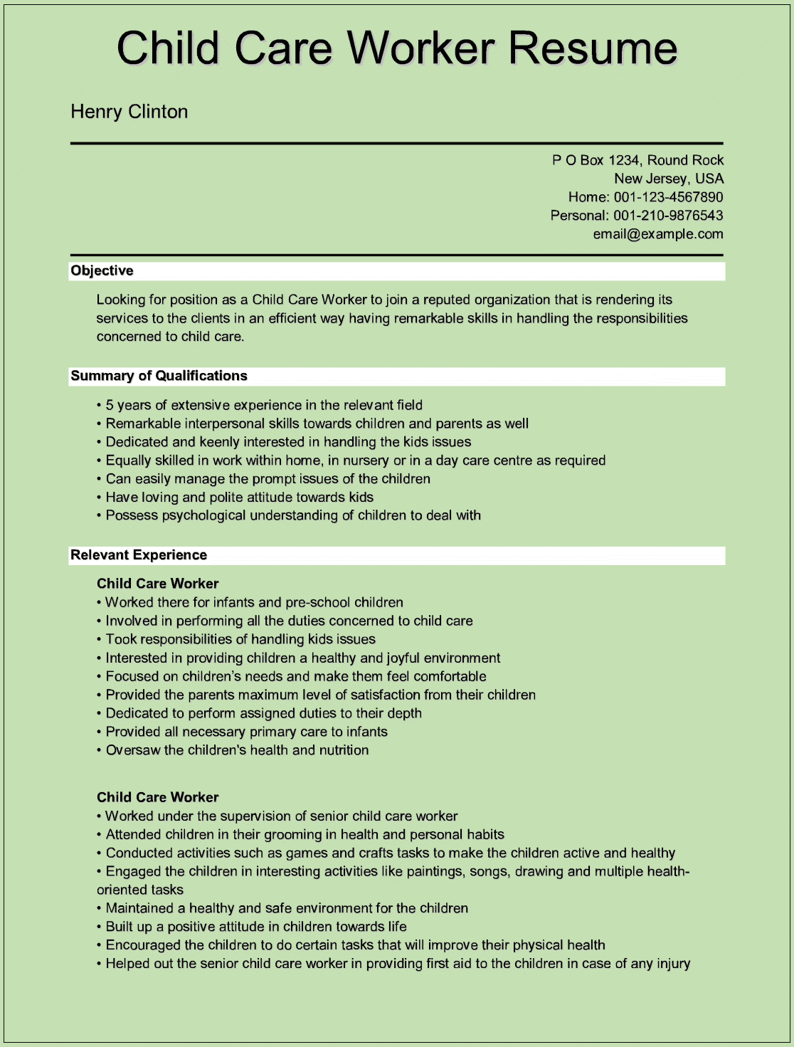 Sample Child Care Worker Resumes For Microsoft Word Doc intended for measurements 1116 X 1471