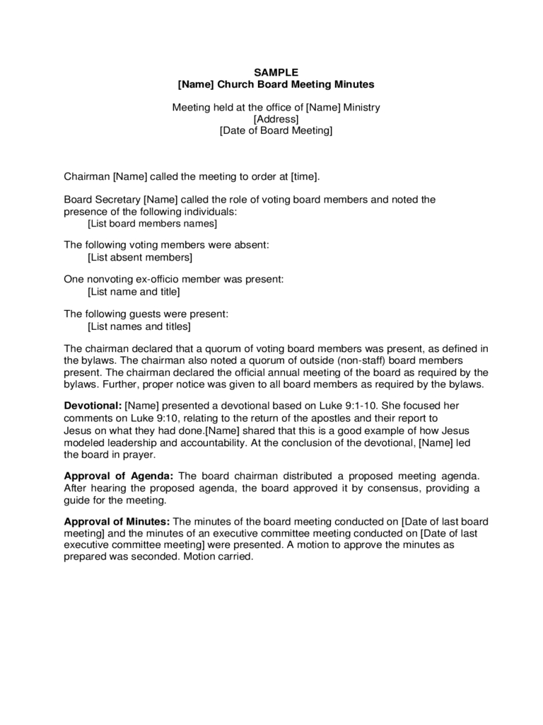 Sample Church Board Meeting Minutes Free Download with regard to proportions 768 X 1024