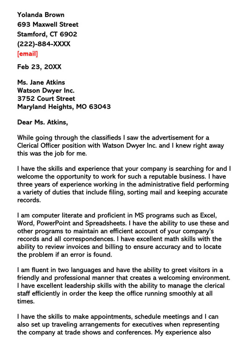 Sample Clerical Cover Letter And Examples Writing Tips within proportions 800 X 1130