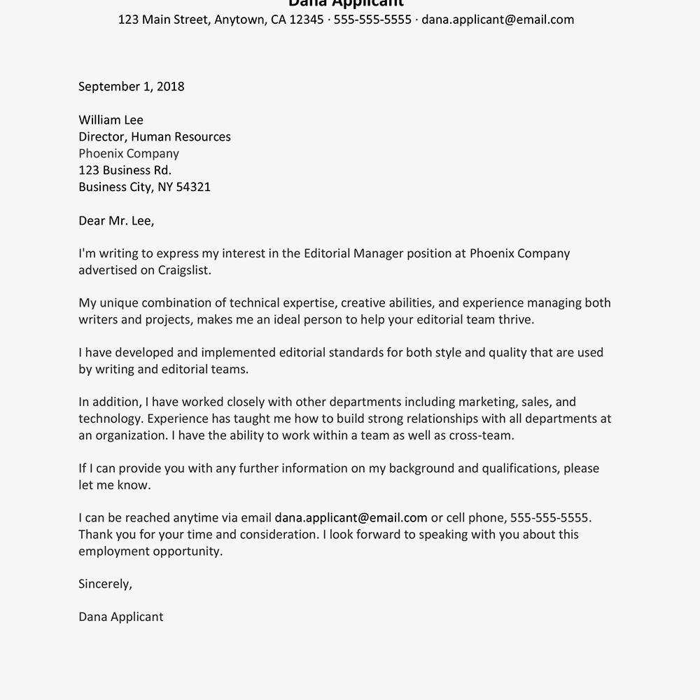 Sample Cover Letter And Resume For An Editor Job in size 1000 X 1000