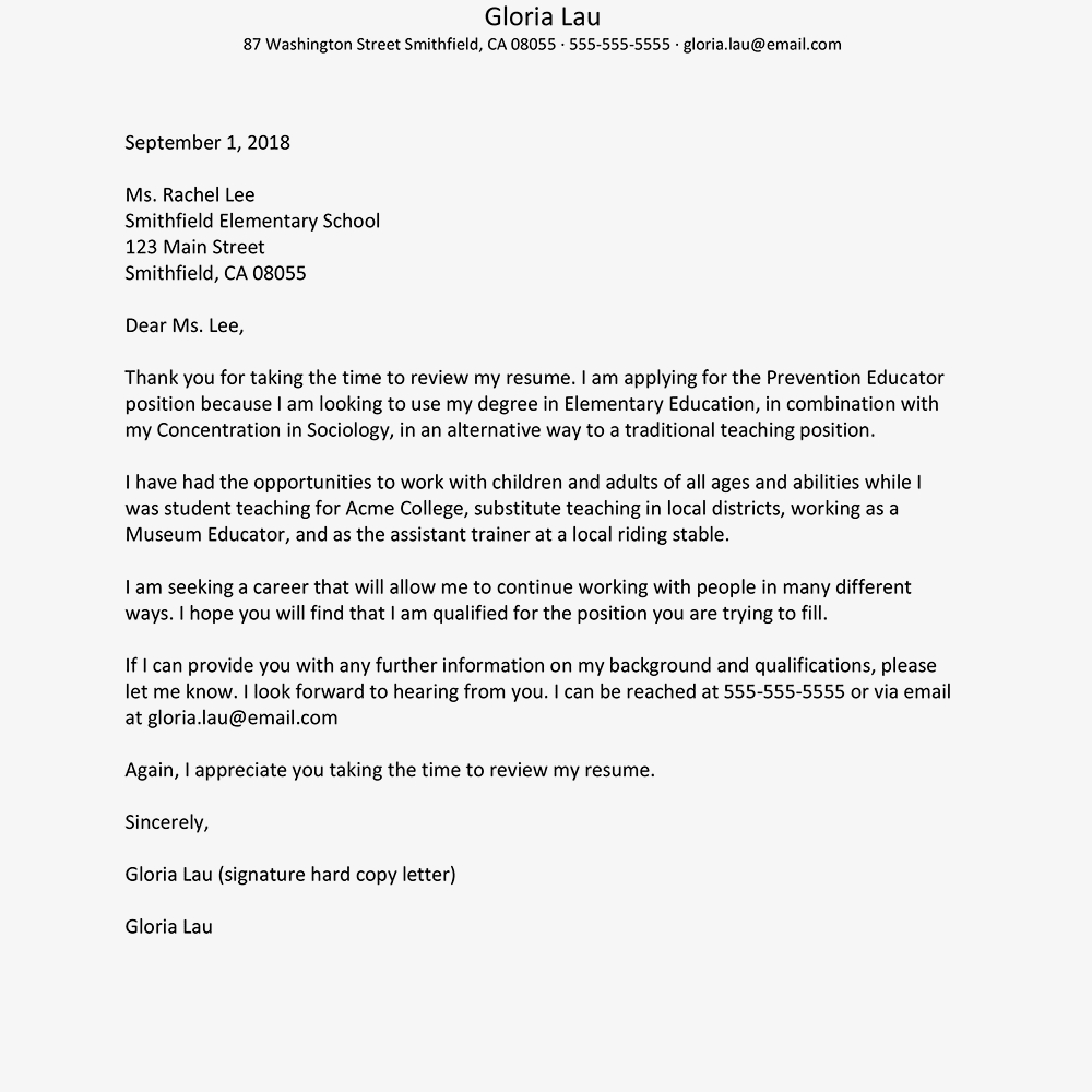 Sample Cover Letter For A School Position regarding dimensions 1000 X 1000