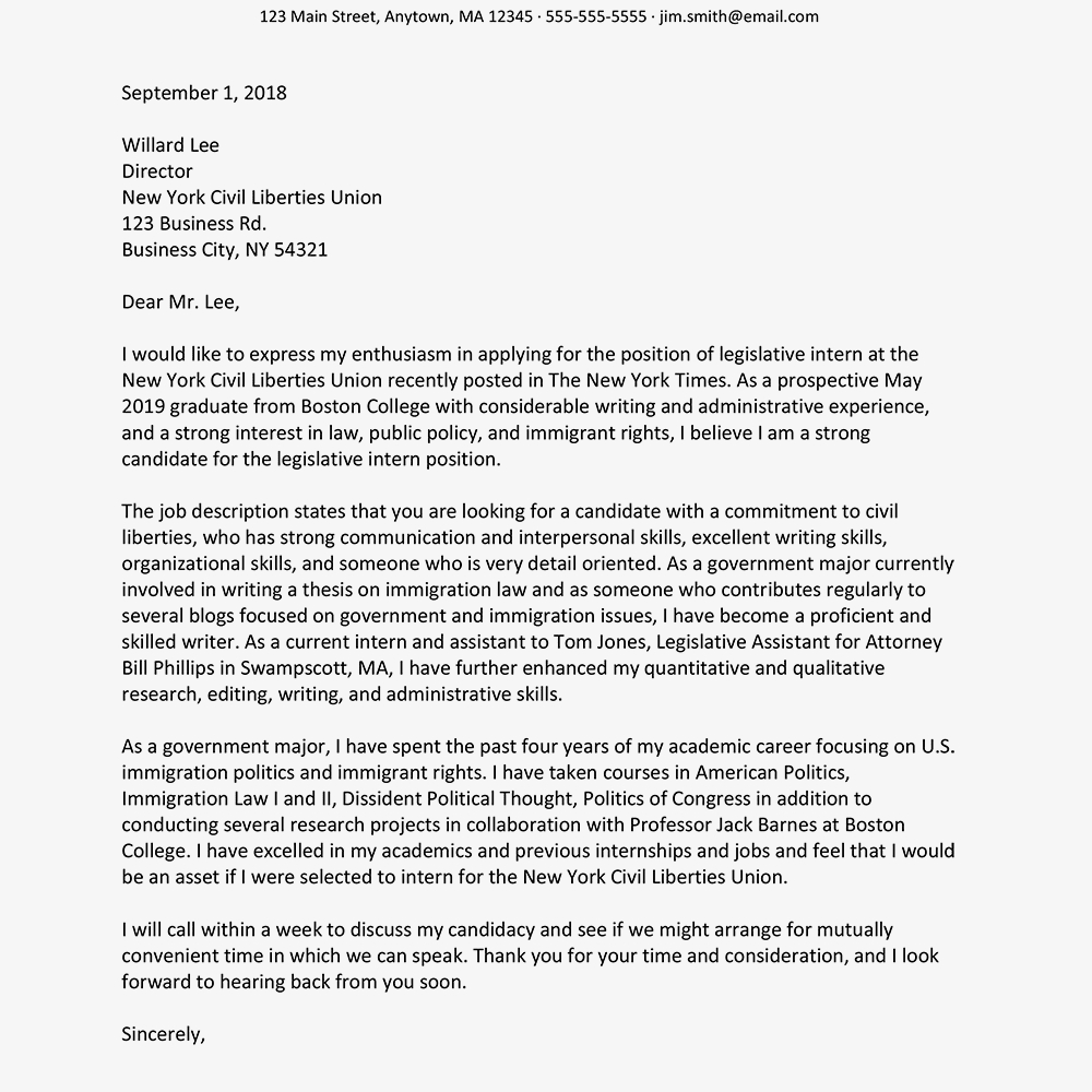 Sample Cover Letter For Internships In Government inside size 1000 X 1000