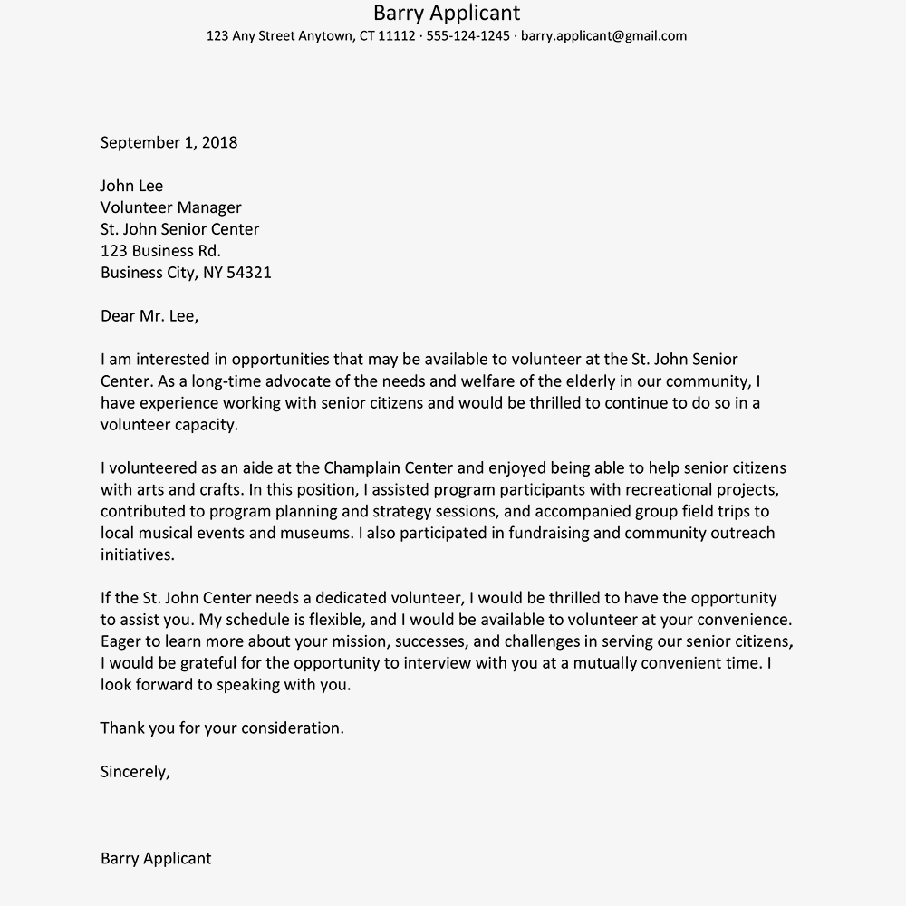 Sample Email Cover Letter For A Volunteer Position for size 1000 X 1000