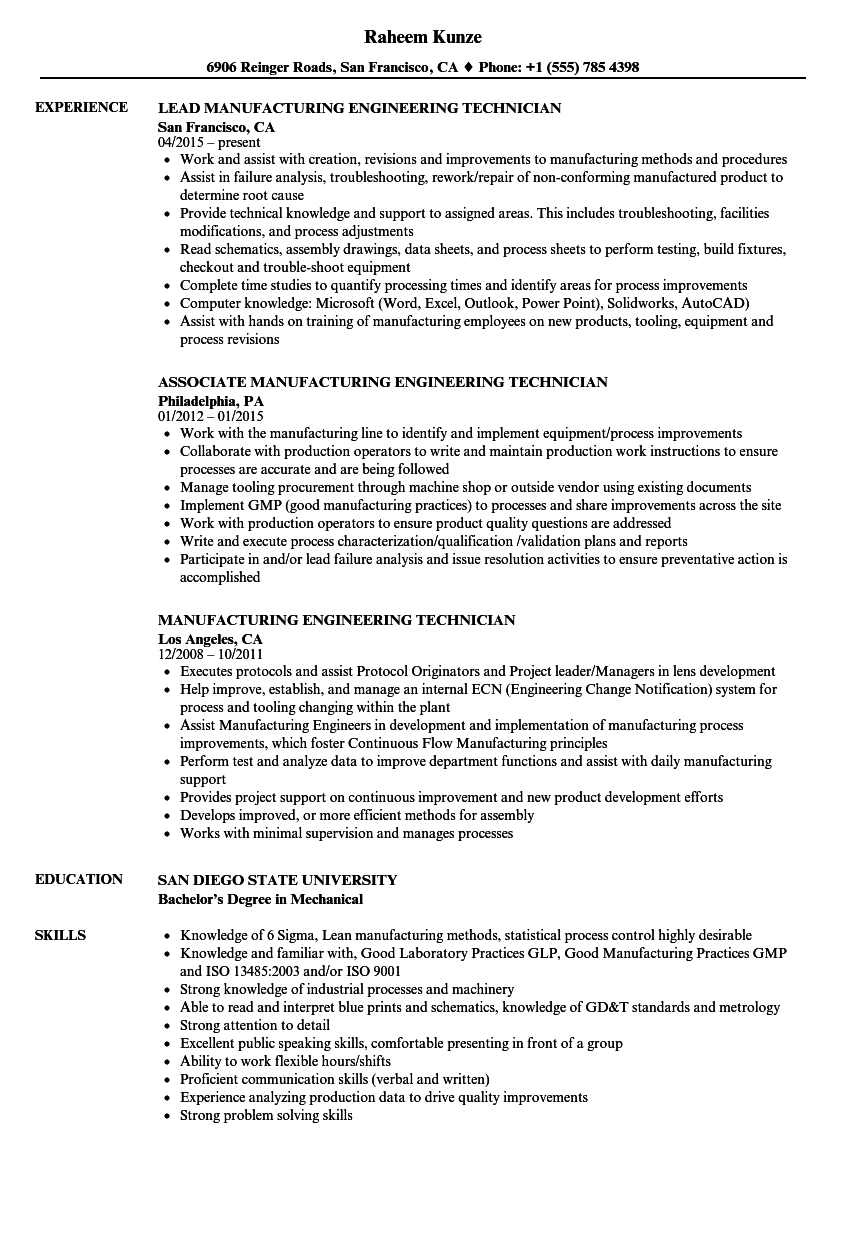 Sample Engineering Technician Resume Debandje for size 860 X 1240