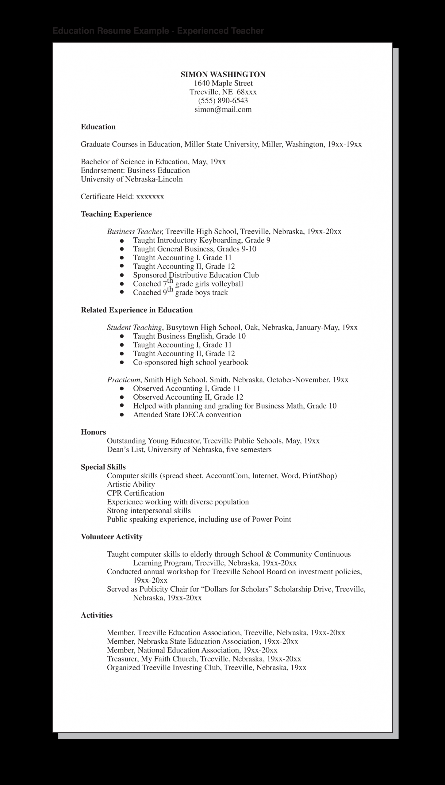 Sample Experienced Teacher Resume Templates At inside measurements 2550 X 4500