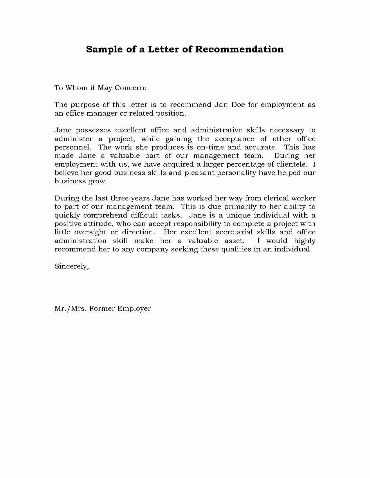 Sample Job Letter Of Recommendation From Employer Sample for proportions 1275 X 1650