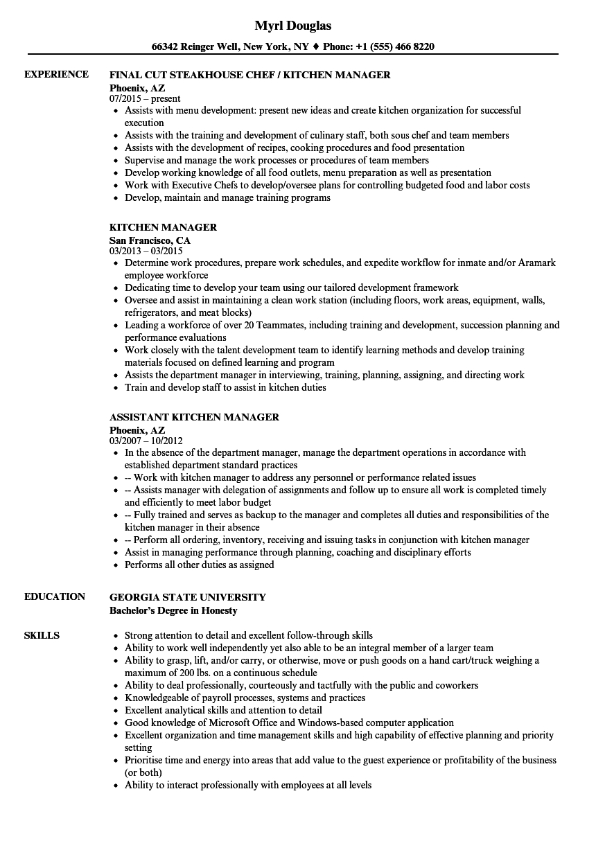 Sample Kitchen Manager Resume Akali inside sizing 860 X 1240