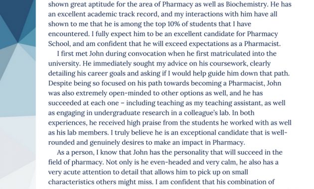 Sample Letter Of Recommendation For Pharmacy School Applicant in size 794 X 1123