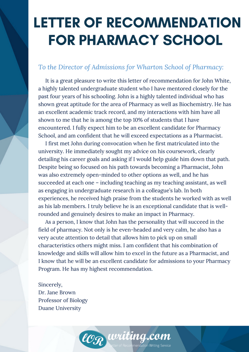 Sample Letter Of Recommendation For Pharmacy School Applicant in size 794 X 1123