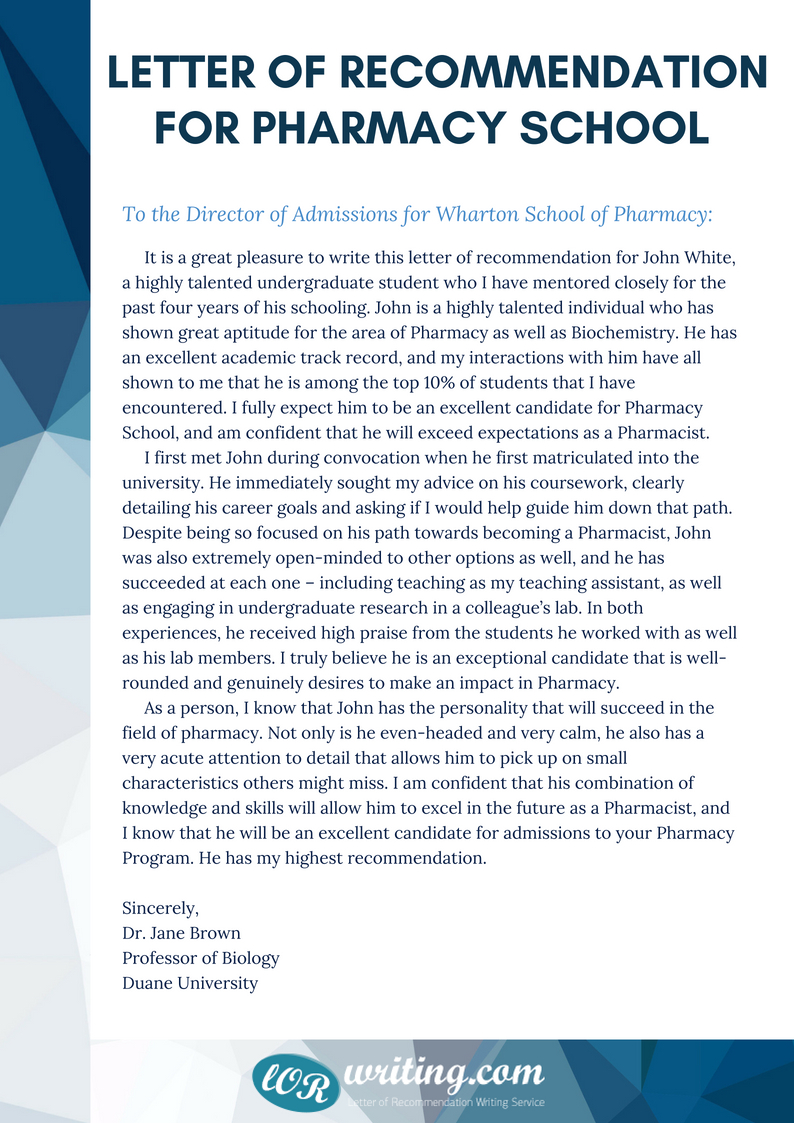 Sample Letter Of Recommendation For Pharmacy School Applicant intended for proportions 794 X 1123