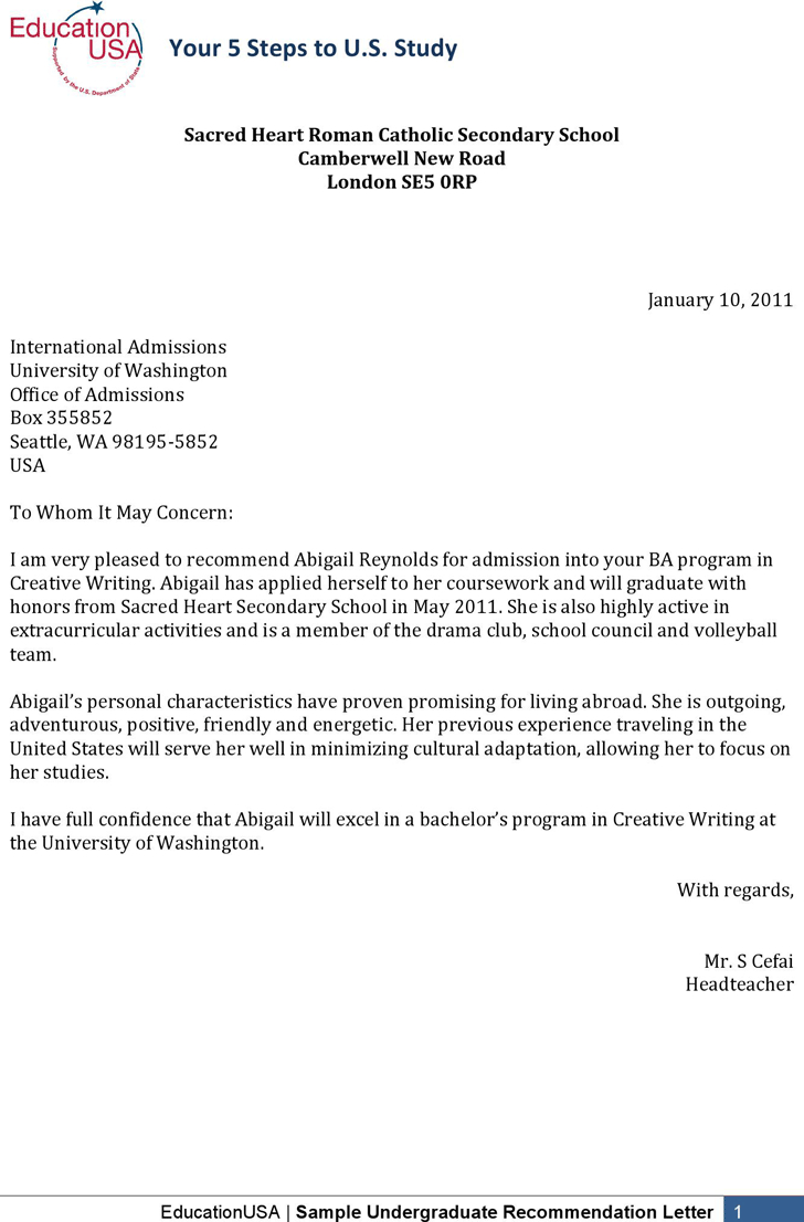 Template For Letter Of Recommendation For Study Abroad • Invitation